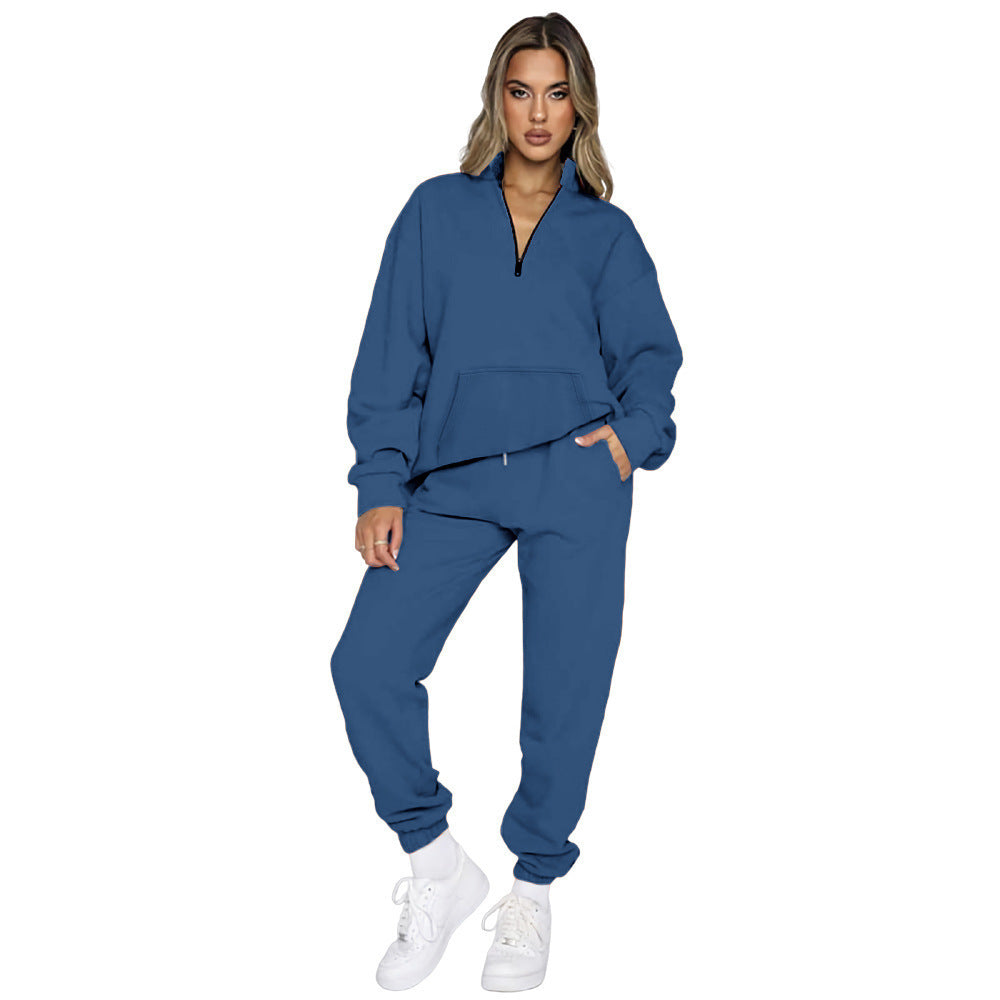 Damen nan French‑Terry Relax‑Loungewear‑Set mit halbem Reißverschluss, Kängurutasche und taillierter, schmal zulaufender Jogginghose Shop Nory