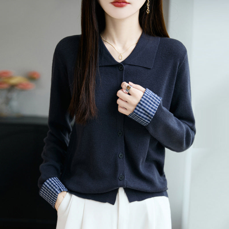 Damen Leichter Feinstrick-Cardigan mit breitem Hemdkragen und Frontknopfleiste Shop Nory