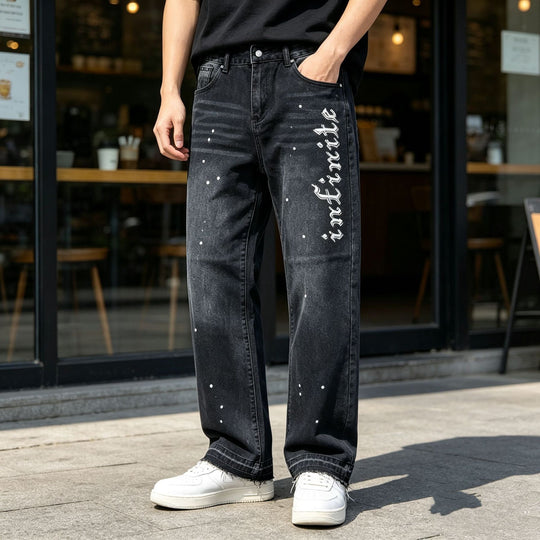 Herren Modische Jeans mit Schriftzug Shop Nory
