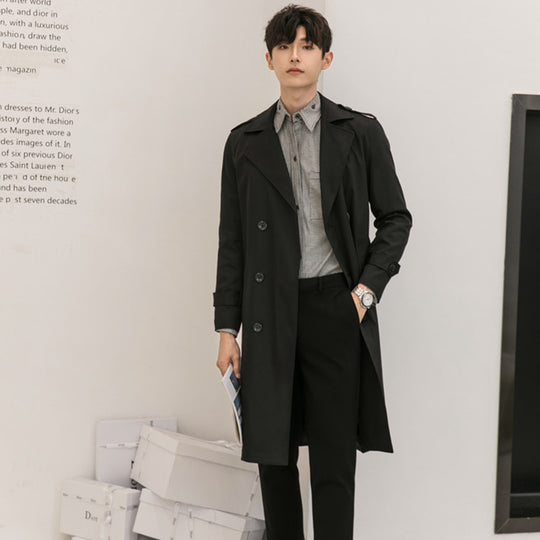 Herren Wasserabweisender Trenchcoat mit Doppelreihe, klassischem Revers und Taillengürtel Shop Nory