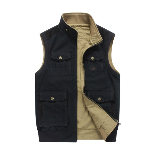 Herren Canvas-Utility-Weste mit Mehrfach-Taschen Stehkragen und Reißverschluss Shop Nory