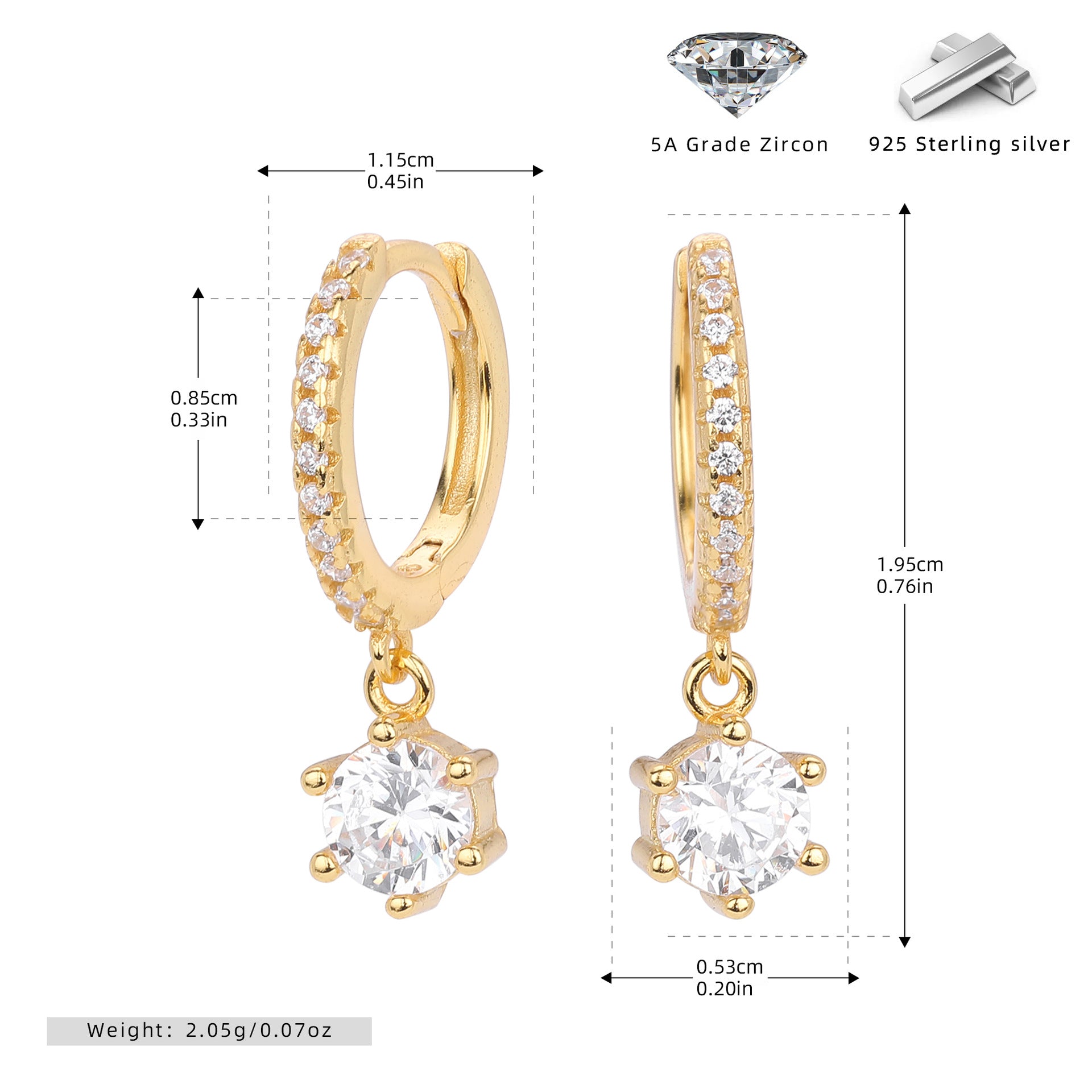 Damen Ohrhänger mit funkelndem Zirkon und hochwertigem 925 Sterling Silber Shop Nory