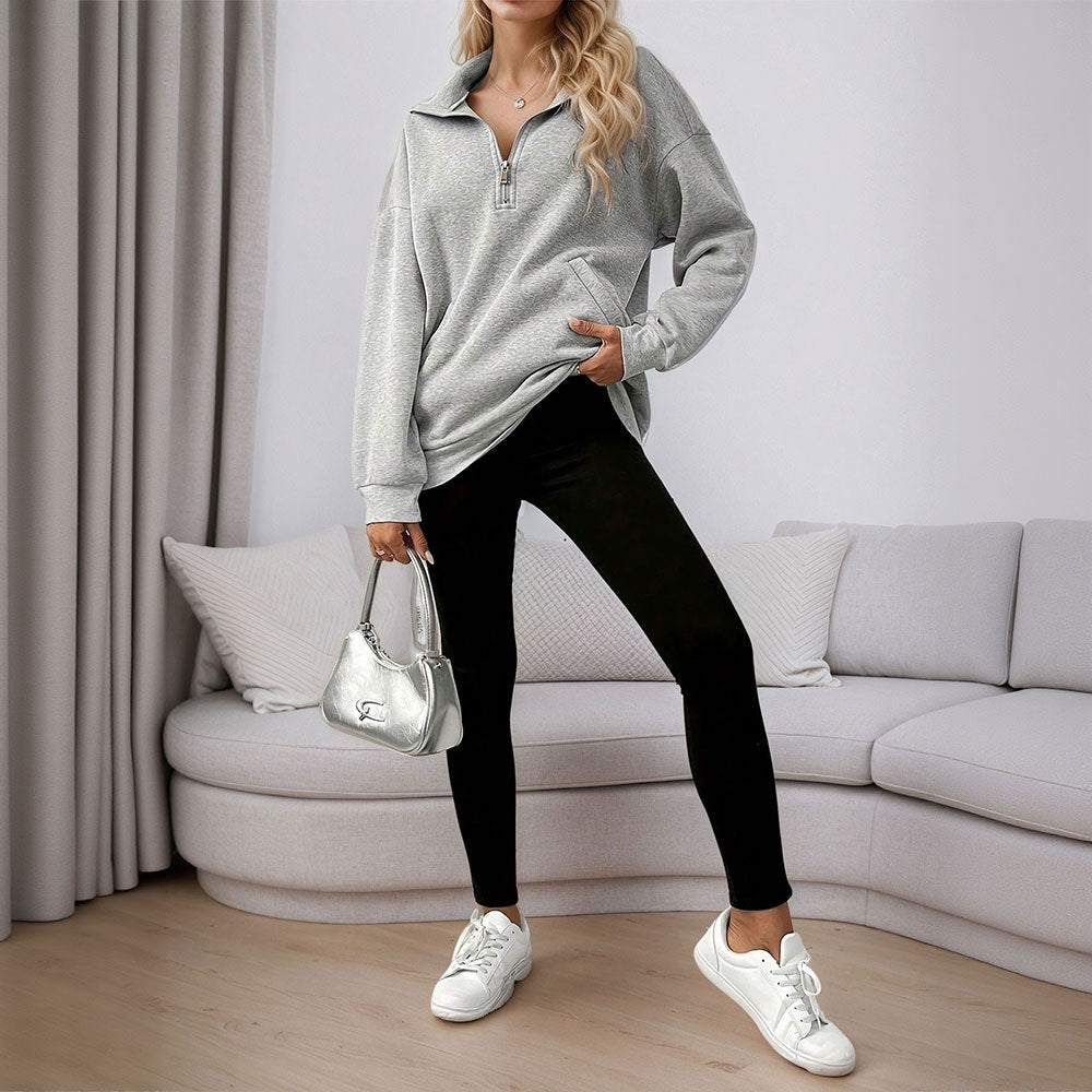 Damen lässiges Oversized-Halbzip-Sweatshirt mit hohem Kragen und Kängurutaschen Shop Nory