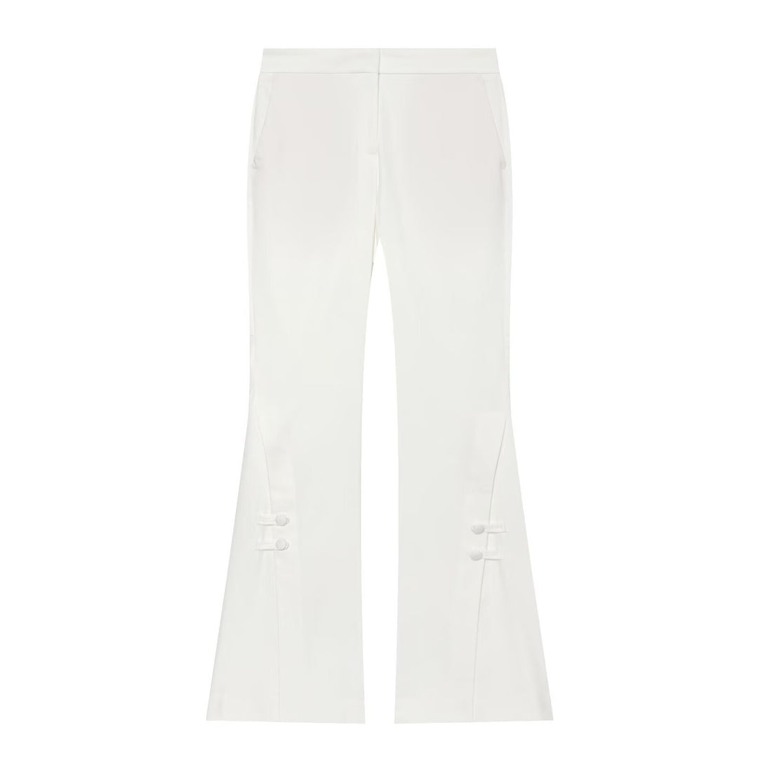 Damen High-Waist Schlaghose mit Zierknopfleiste und Eingrifftaschen Shop Nory