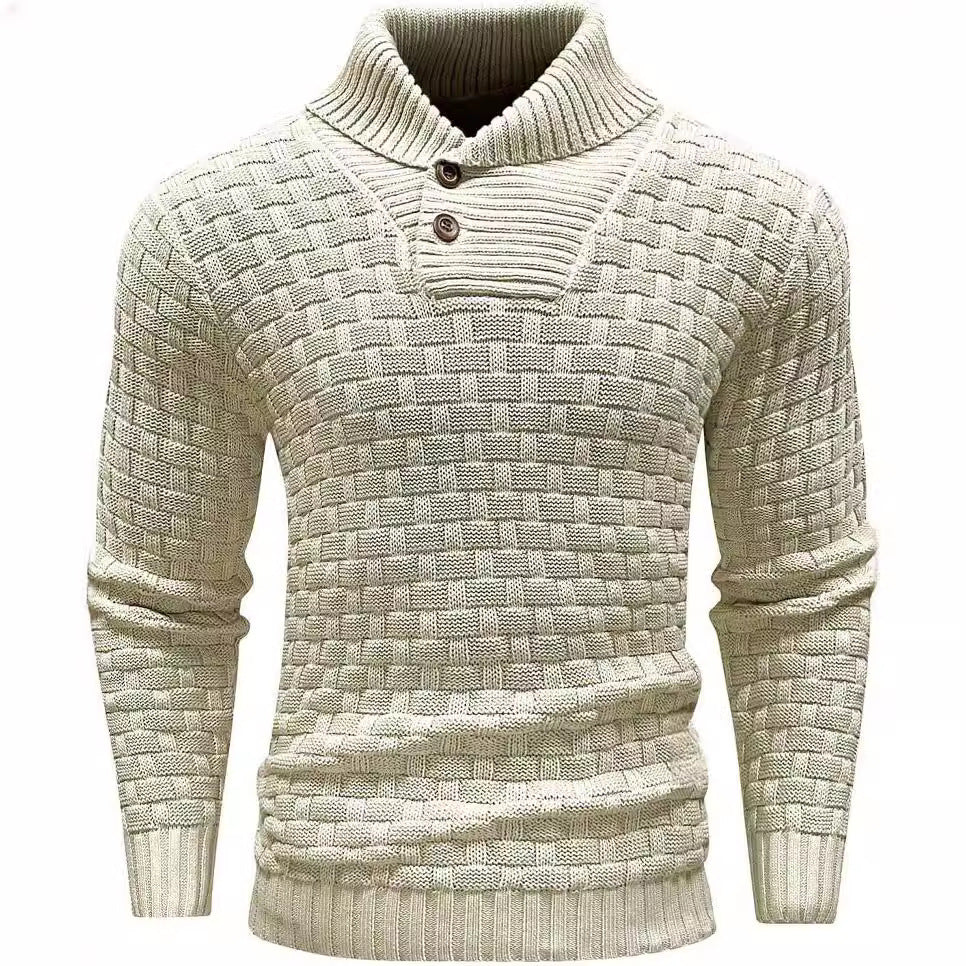 Herren nan strukturierter Strickpullover mit hochschließendem Stehkragen und Zierknopfleiste Shop Nory