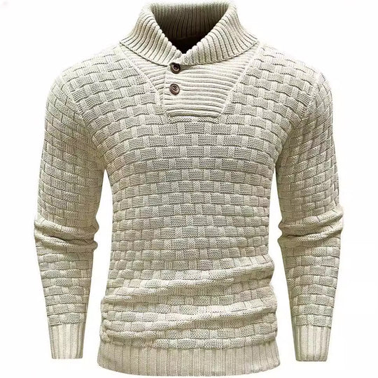 Herren nan strukturierter Strickpullover mit hochschließendem Stehkragen und Zierknopfleiste Shop Nory