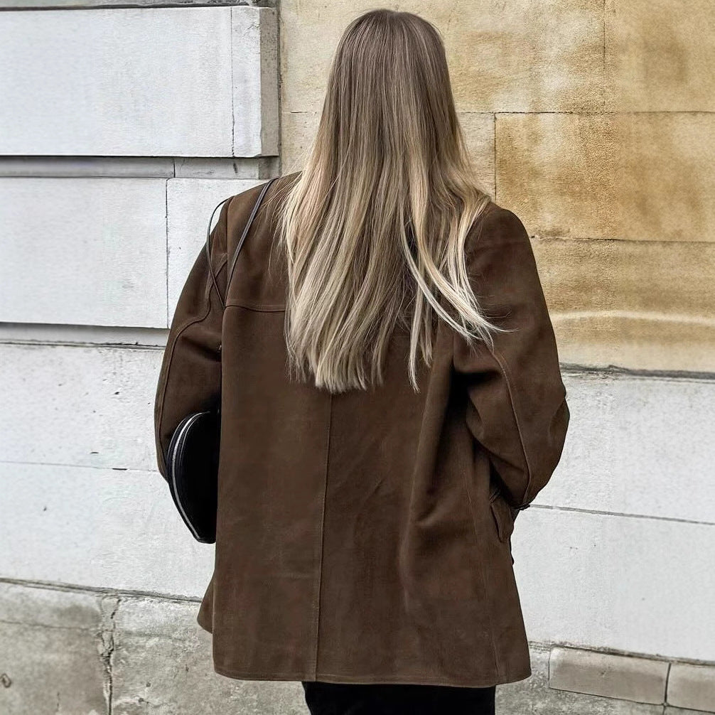 Damen Oversize Wildleder‑Blazer mit Reverskragen und Pattentaschen Shop Nory