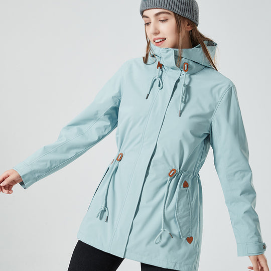 Damen Wasserabweisende taillierte Parka-Jacke mit Kapuze und Kordelzug Shop Nory