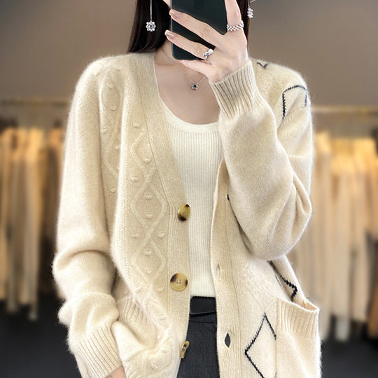 Damen Kuscheliger Oversize-Cardigan mit Ajour‑ und Rautendetail Shop Nory