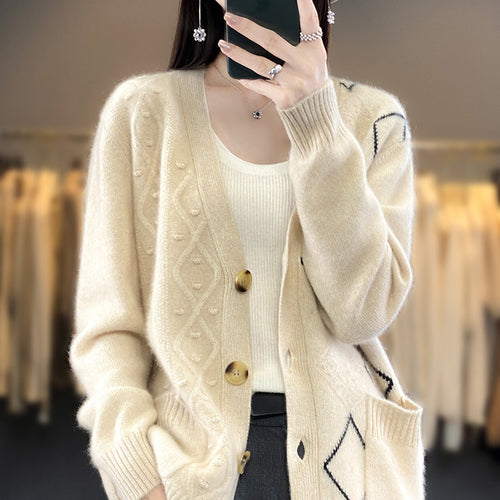 Damen Kuscheliger Oversize-Cardigan mit Ajour‑ und Rautendetail Shop Nory