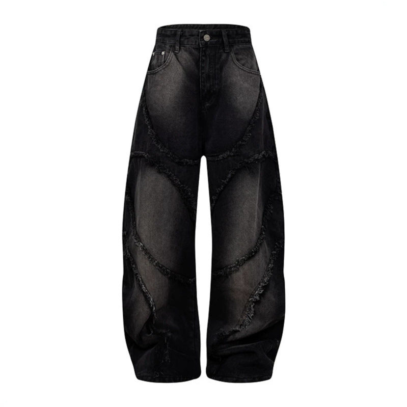 Damen Baggy-Jeans mit hohem Bund, ballonförmiger Weite und ausgefransten Patchnähten Shop Nory