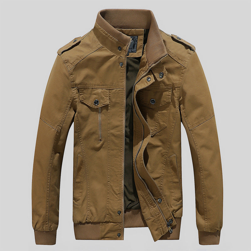 Herren Urbaner Canvas-Pilotblouson mit verstärkten Schultern, Stehkragen und verdecktem Reißverschluss Shop Nory