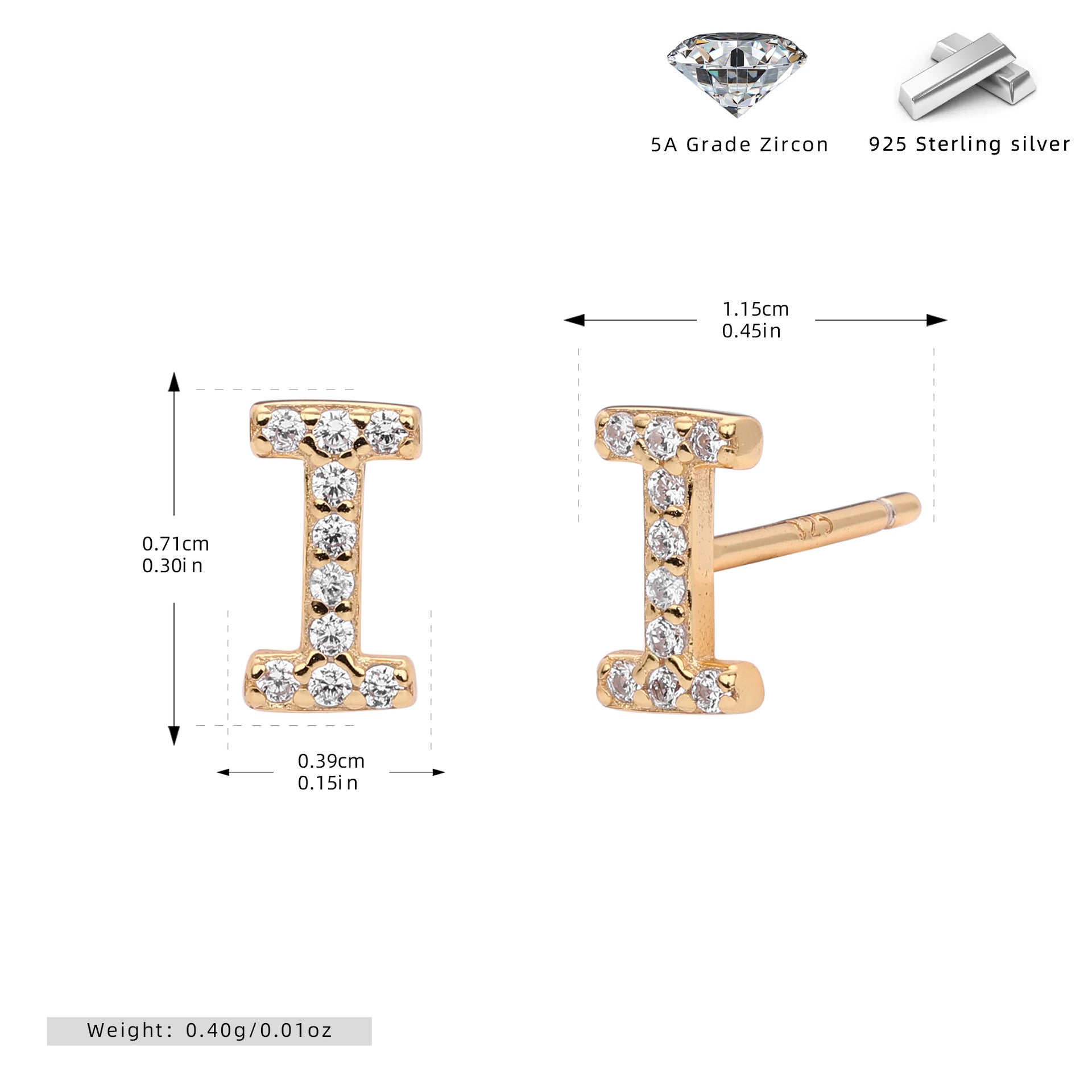 Damen Ohrstecker aus 925 Sterling Silber mit luxuriösem Zirkonbuchstaben R Shop Nory