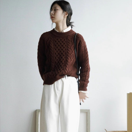 Damen Strukturierter Zopfmuster-Pullover aus Merino-Mix mit gerippten Abschlüssen und kastiger Passform Shop Nory