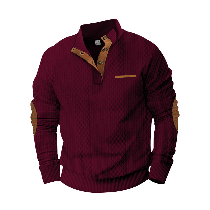 Herren Strukturiertes Kabelstrick-Sweatshirt mit Halbknopfblende, Kunstleder‑Patchtasche & Ellbogenpatches Shop Nory