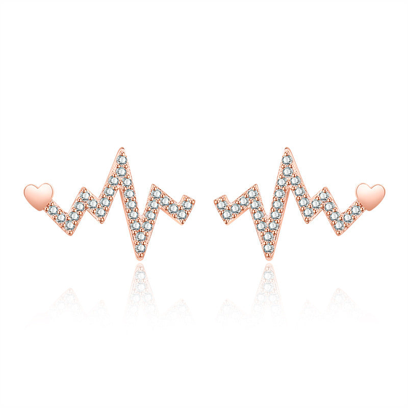 Damen Ohrstecker im Herzschlag-Design mit funkelnden Zirkonia Shop Nory
