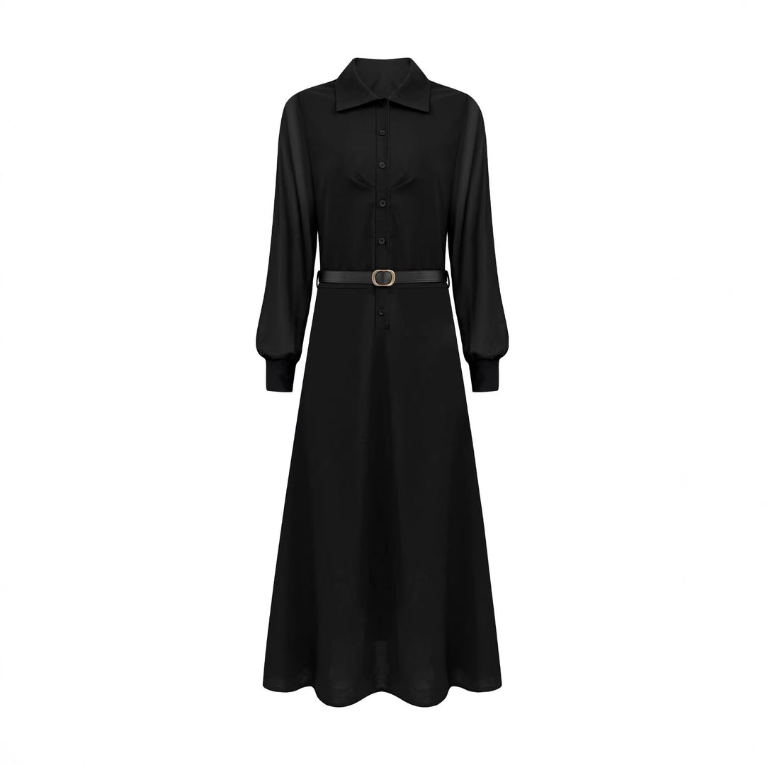 Damen Schlankes Maxi‑Hemdkleid mit transparenten Ballonärmeln und taillierter Silhouette Shop Nory