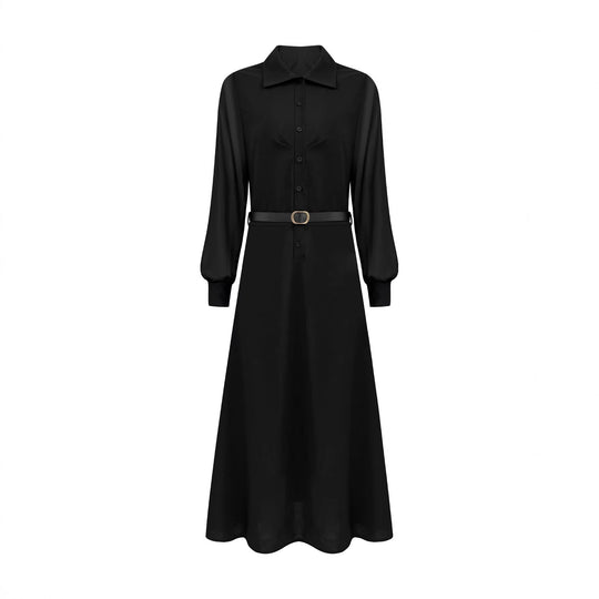 Damen Schlankes Maxi‑Hemdkleid mit transparenten Ballonärmeln und taillierter Silhouette Shop Nory