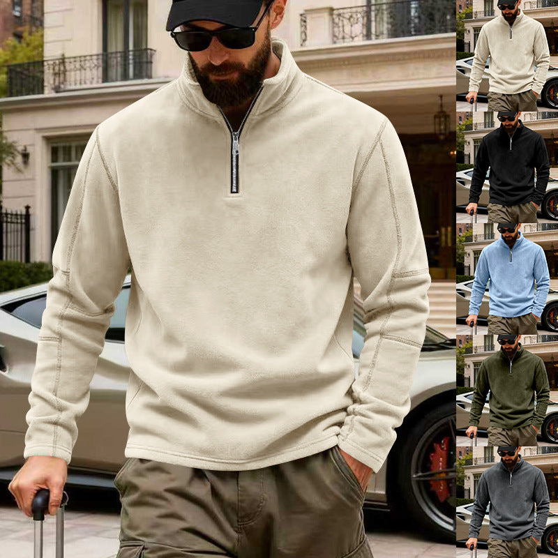 Herren nan leichter Fleece-Pullover mit halbem Reißverschluss und Stehkragen