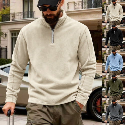 Herren nan leichter Fleece-Pullover mit halbem Reißverschluss und Stehkragen