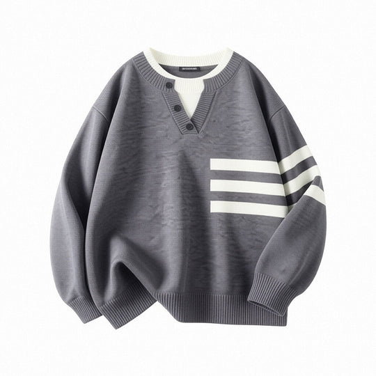 Damen Sportlicher Oversize Pullover mit Knopfleiste und Streifen Shop Nory