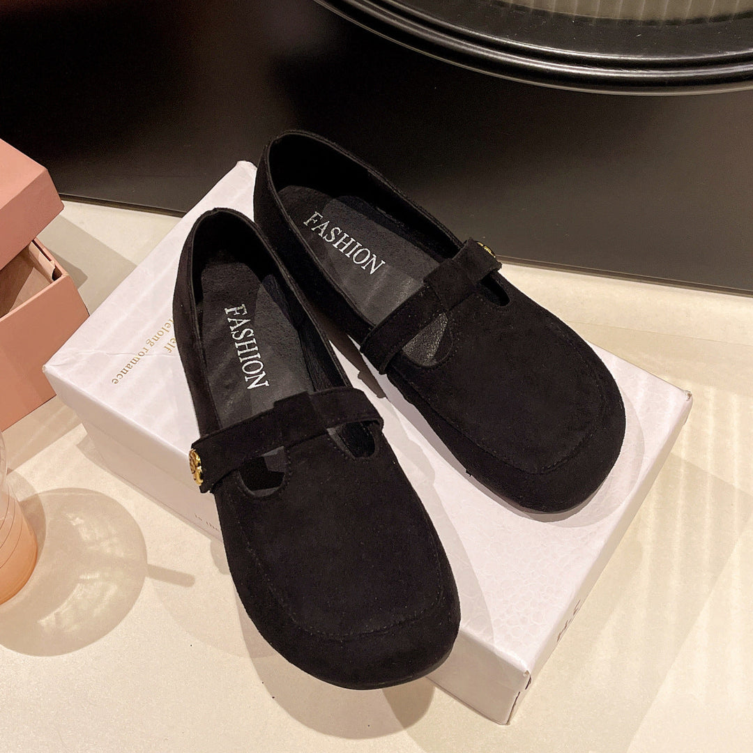 Damen Ballerinas mit eleganter Schnalle und weichem Veloursleder