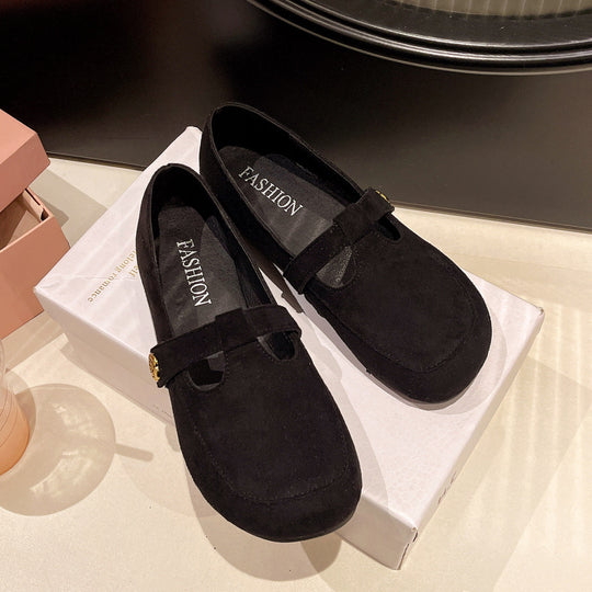 Damen Ballerinas mit eleganter Schnalle und weichem Veloursleder