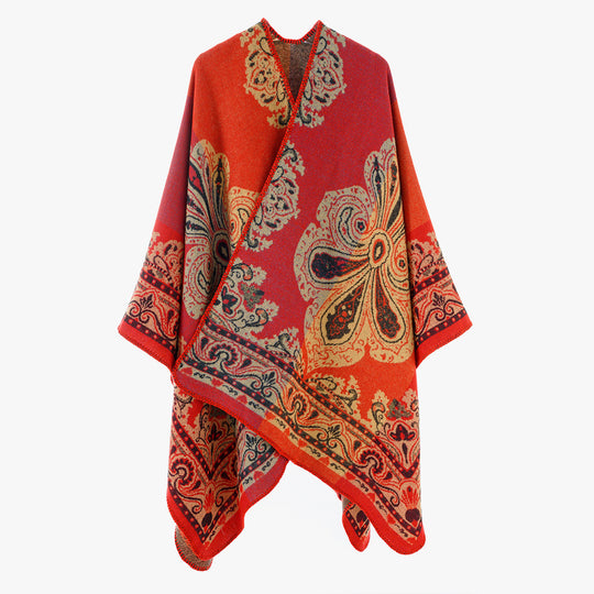 Damen Feiner Jacquard-Überwurf im Rechteckschnitt mit ornamentaler Bordürenstruktur Shop Nory