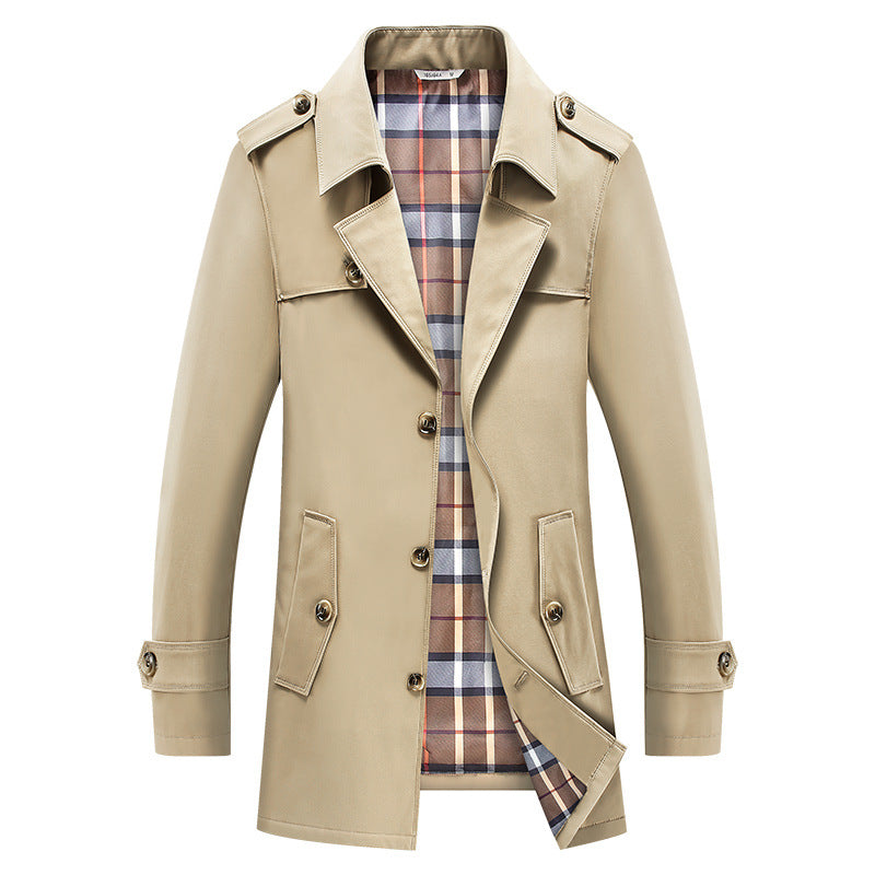 Herren Kurz-Trenchcoat im klassischen Stil mit karierter Innenfütterung, Schulterklappen und Pattentaschen Shop Nory