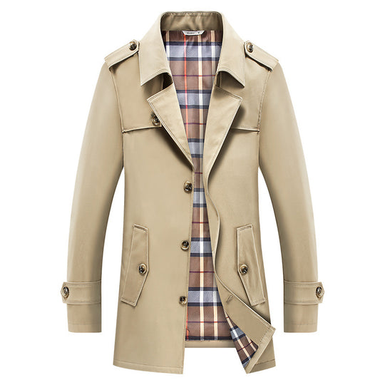 Herren Kurz-Trenchcoat im klassischen Stil mit karierter Innenfütterung, Schulterklappen und Pattentaschen Shop Nory