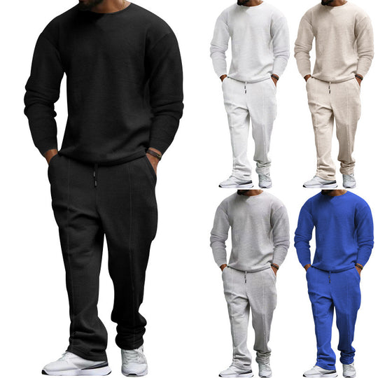 Herren nan strukturiertes Lounge-Set mit Rundhals-Pullover und schmal zulaufender Naht-Jogginghose Shop Nory