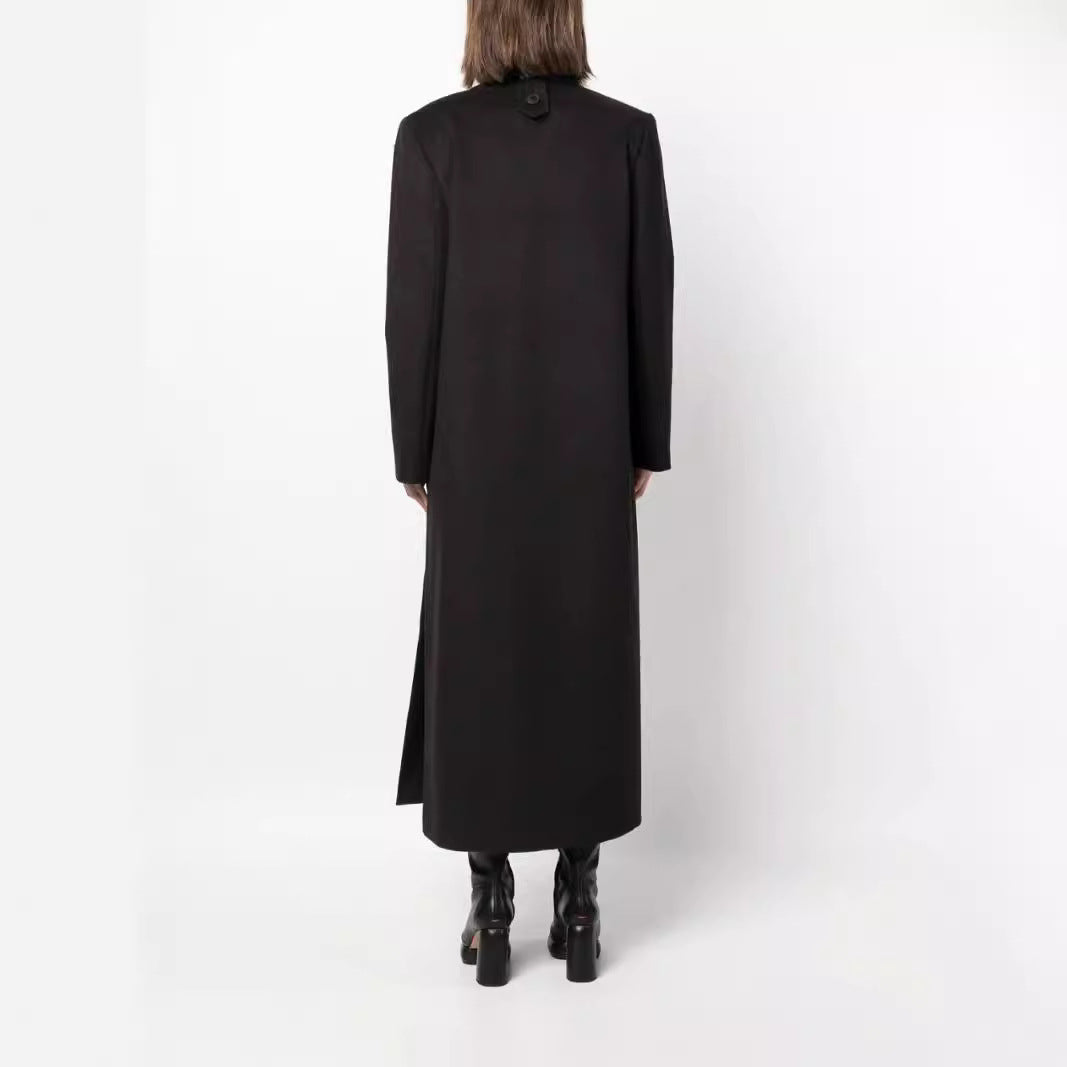 Damen Maxilanger Doppelreihiger Wollmix-Longcoat mit strukturierten Schultern und Pattentaschen Shop Nory