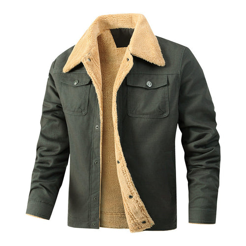 Herren Lässige Sherpa-gefütterte Canvas-Truckerjacke mit Hemdkragen Shop Nory