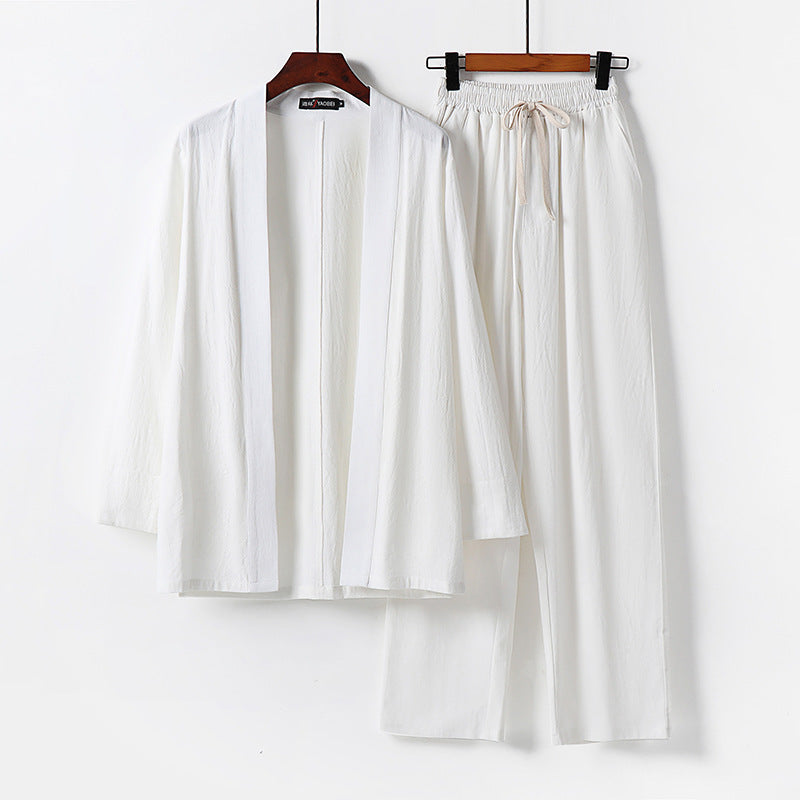 Herren Lockeres Kimono-Loungewear-Set aus leichter Baumwollmischung mit elastischer Kordelhose Shop Nory