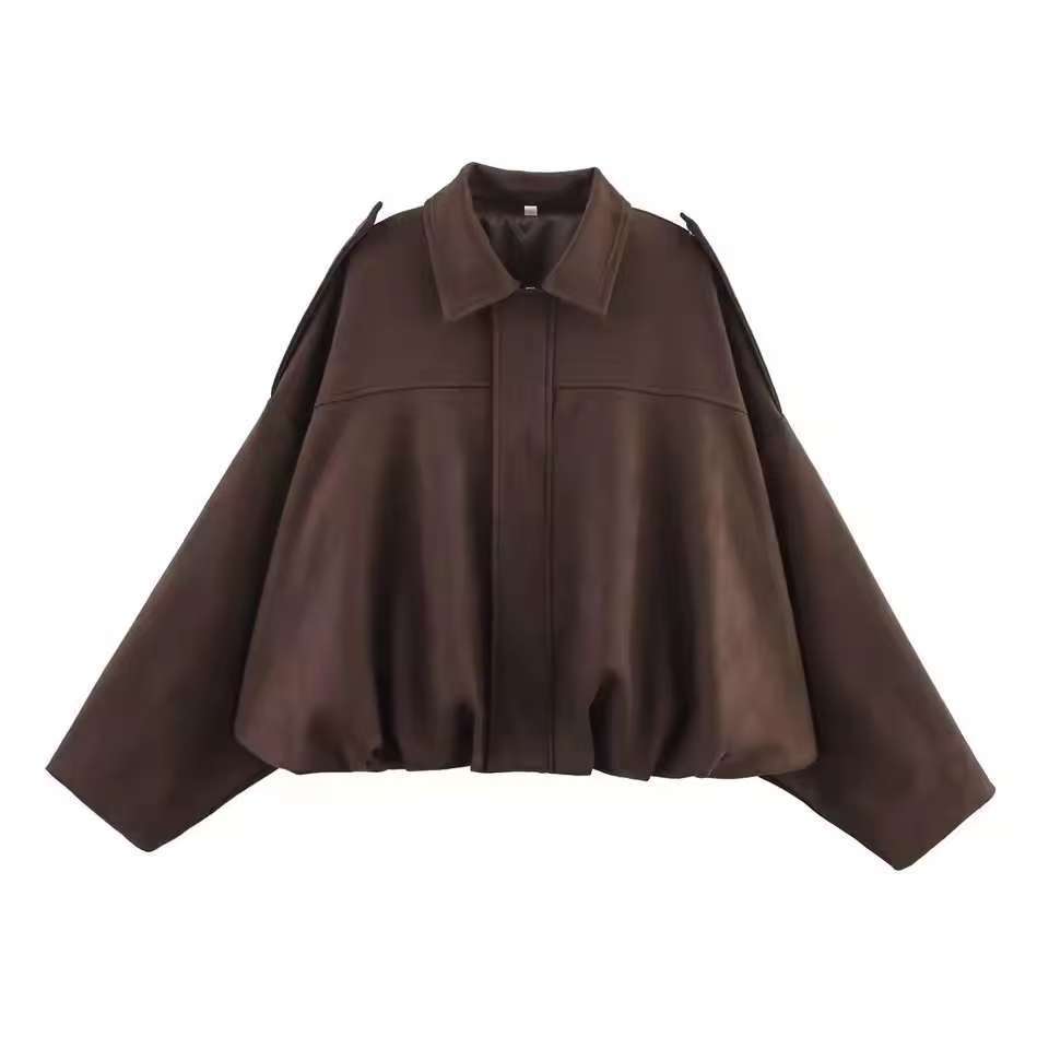 Damen Kurzjacke im Oversize‑Schnitt mit Ballon Saum und Schulterklappen Shop Nory