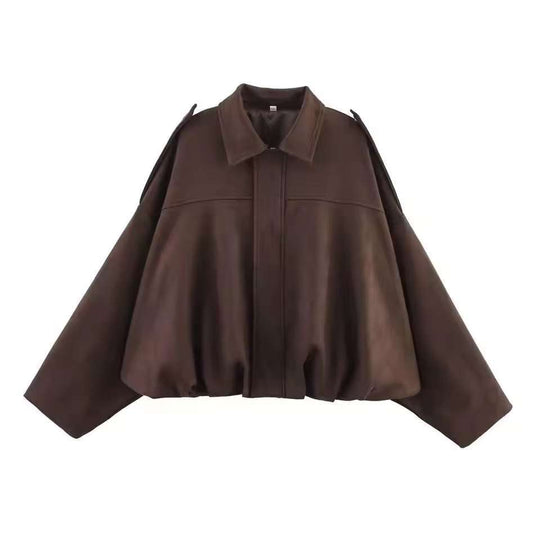 Damen Kurzjacke im Oversize‑Schnitt mit Ballon Saum und Schulterklappen Shop Nory