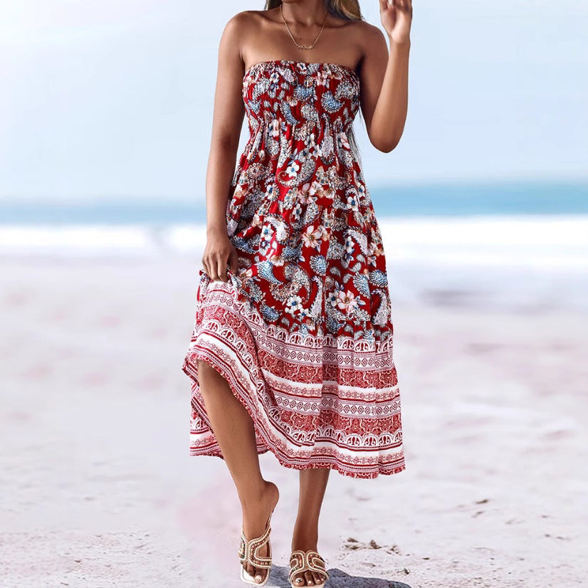 Damen Sommerlicher Maxirock mit floralen Mustern und voluminösem Saum Shopnory