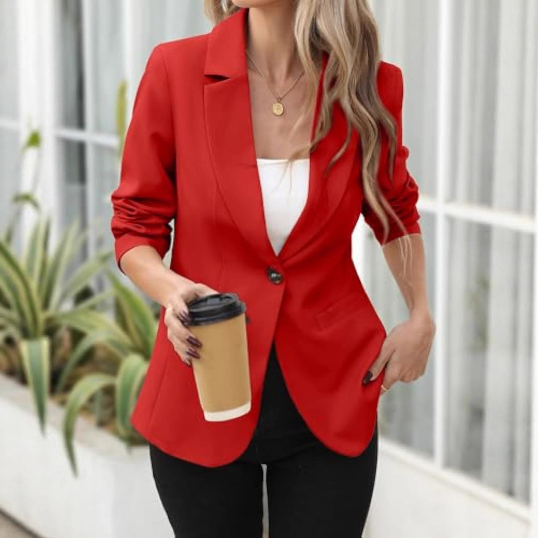 Damen Eleganter Stretch-Blazer mit figurformender Taille, Ein-Knopf und Schalkragen Shop Nory