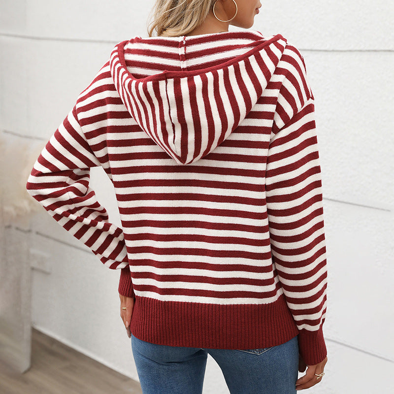 Damen Modischer Strickpullover mit Kapuze und halbem Reißverschluss Shop Nory