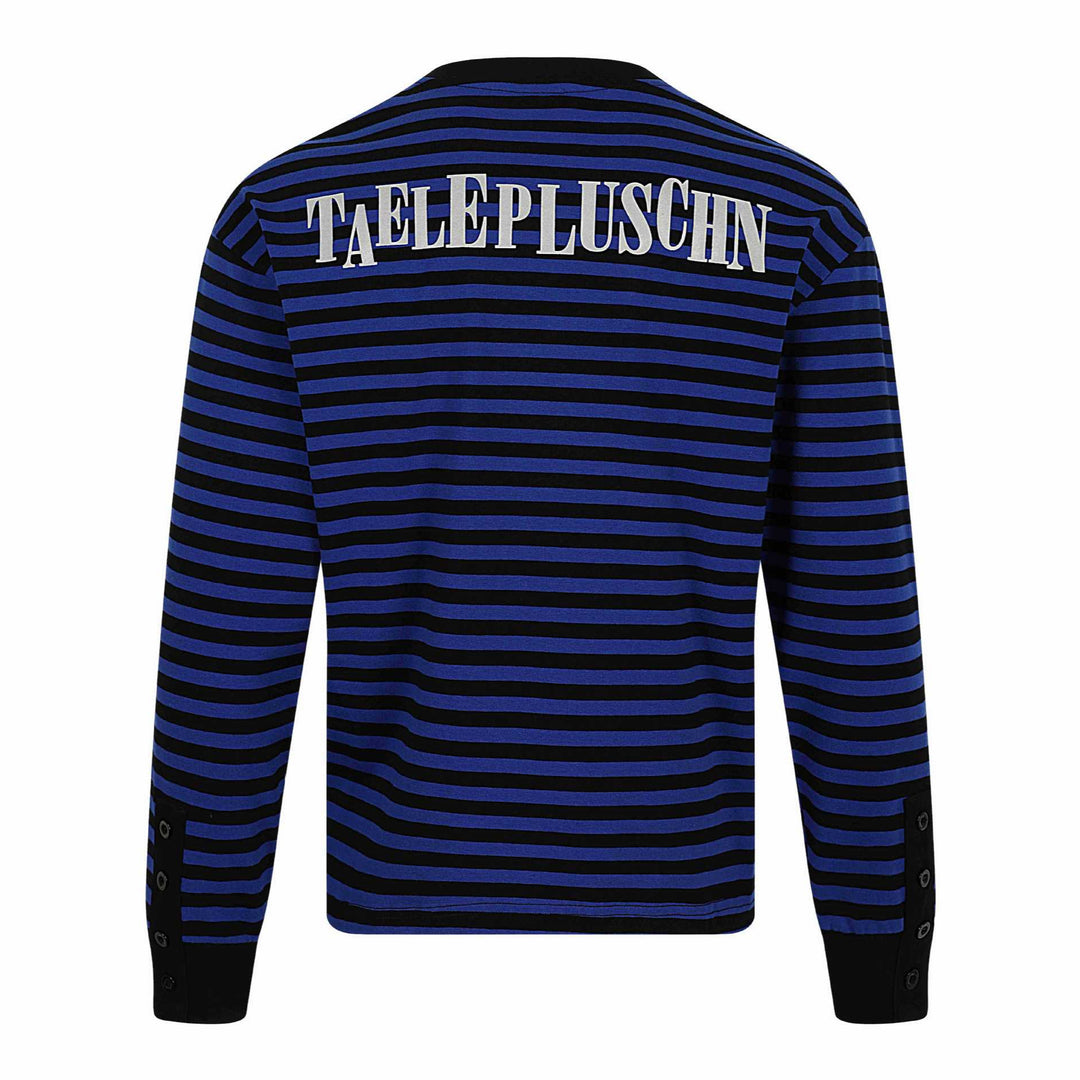 Unisex Gestreifter Langarm-Pullover mit V-Ausschnitt und Strassapplikationen Shop Nory