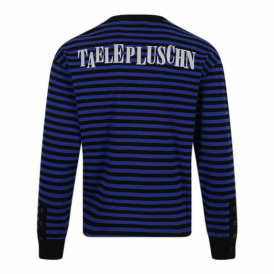 Unisex Gestreifter Langarm-Pullover mit V-Ausschnitt und Strassapplikationen Shop Nory