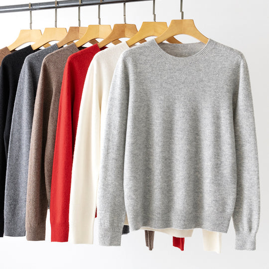 Damen Feinstrick-Rundhalspullover mit kaschmirähnlicher Qualität und gerippten Bündchen Shop Nory