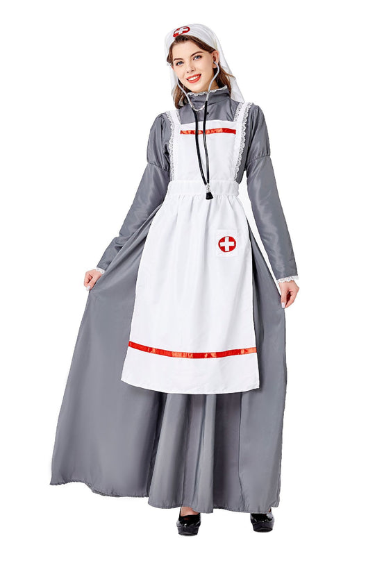 Damen nan historisches Krankenschwesternkostüm mit Schürze und Kopftuch Shop Nory