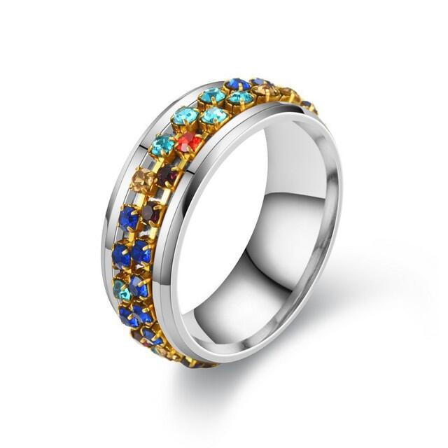 Damen Ring mit funkelndem, mehrfarbigem Zirkonia-Besatz Shop Nory