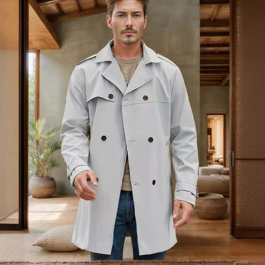Herren Leichter Doppelreihiger Trenchcoat mit Wasserabweisender Beschichtung Shop Nory