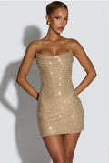 Damen Glitzerndes Cocktailkleid mit schulterfreiem Design und funkelnden Akzenten Shopnory