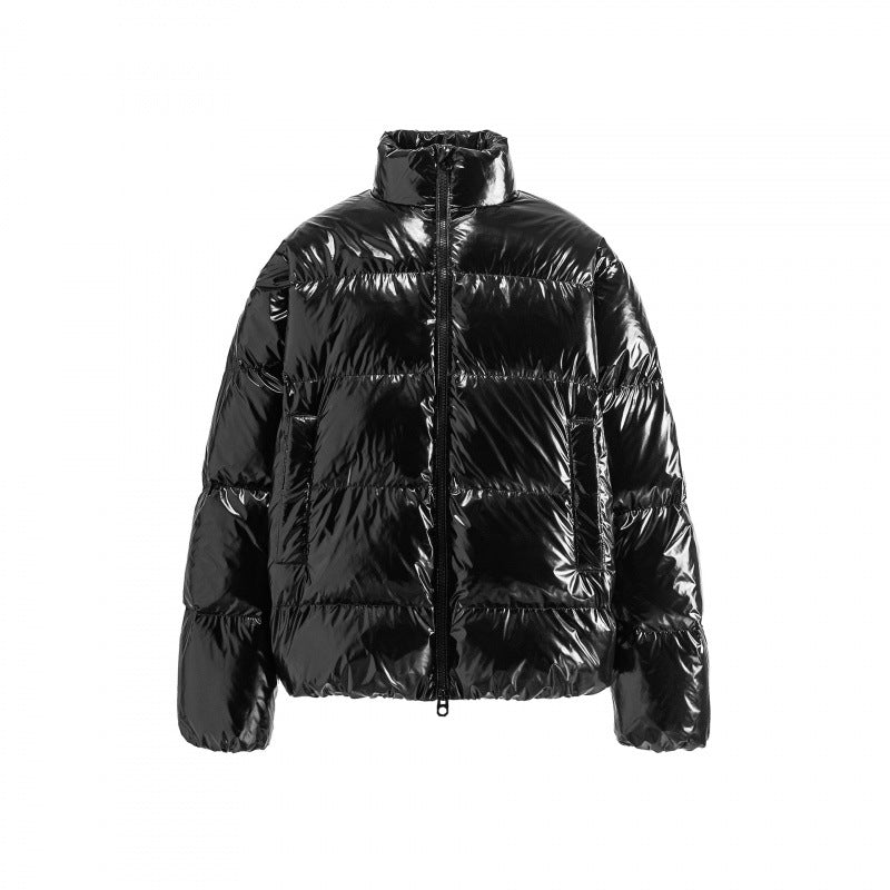 Unisex Glänzende gesteppte Pufferjacke im Boxy‑Cut mit Stehkragen und Zwei‑Wege‑Reißverschluss Shop Nory