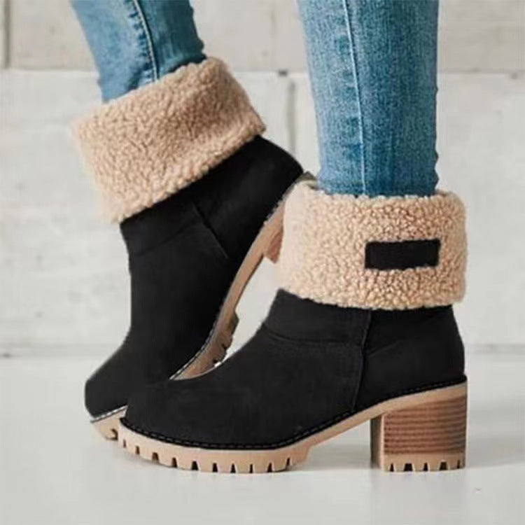 Damen Gefütterte Ankle-Boots mit Lammfell-Umschlag und profiliertem Blockabsatz Shop Nory