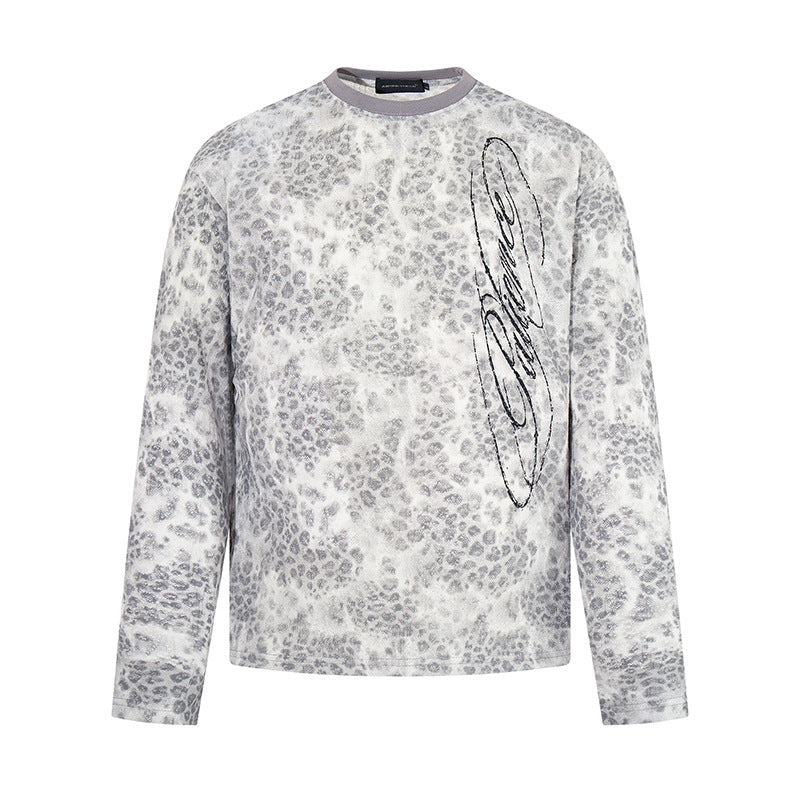 Damen Langarm-Sweatshirt mit Allover-Leo-Muster, geradem Schnitt und dekorativer Stickerei Shop Nory