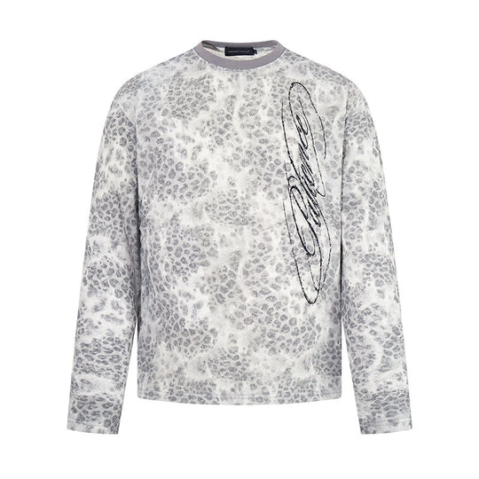 Damen Langarm-Sweatshirt mit Allover-Leo-Muster, geradem Schnitt und dekorativer Stickerei Shop Nory